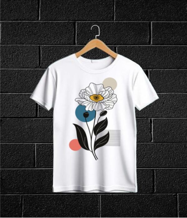 Minimalist Floral Graphic White T-Shirt – Modern Art Design