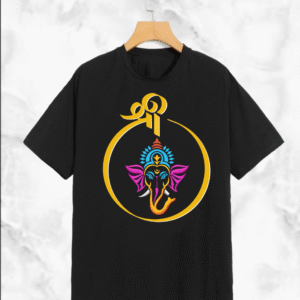 Black Shri Ganesha Graphic T-Shirt – Vibrant Spiritual Design